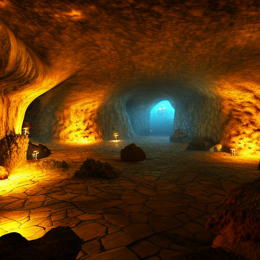 dark fantasy kingdom, cavern, glowing lights, hyperrealistic, 4k hd