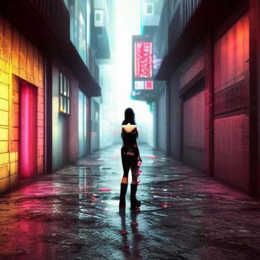 photorealism Cyberpunk Female Alley Rain Thick