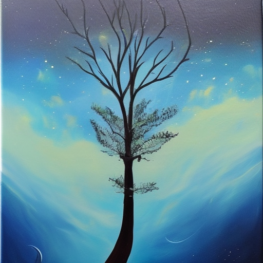 a tree floating in space oil painting on canvas