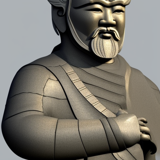 stone statue of Genghis khan, anime style, 3d model