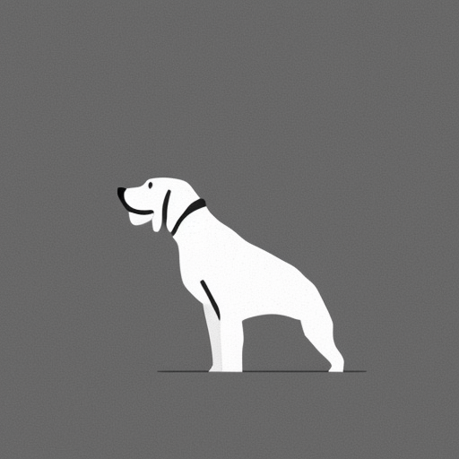Create an image of a dog in a minimalist art style, with clean lines and simple shapes. The dog should be performing a subtle kung fu move, with a quiet and contemplative mood. The background should be blank, with the focus solely on the dog. The simplicity of the artwork should convey a sense of elegance and sophistication.