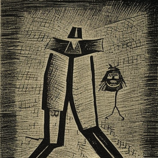 Scarecrow in a field of corn at night Engraving by Rufino Tamayo 