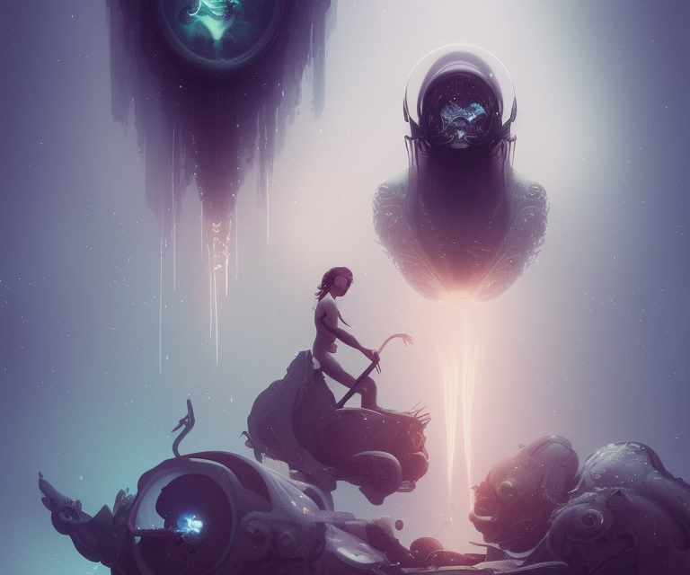 shkkeled in the voied, by hr beeple and cgsociety | stunning goddess of speed charlie bowater and tom bagshaw, insanely detailed, artstation, space art | atoms surrounded by skulls and spirits deep under the sea, horror, sci - fi, surrealist painting, by peter mohrbacher anato finnstark