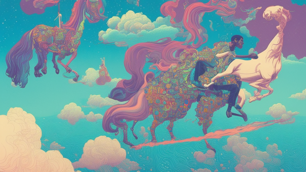 stunning portrait of obama riding a unicorn by victo ngai, kilian eng vibrant colors, winning - award masterpiece, fantastically gaudy, aestheticly inspired by beksinski and dan mumford, 4 k upscale with simon stalenhag work, sitting on the cosmic cloudscape