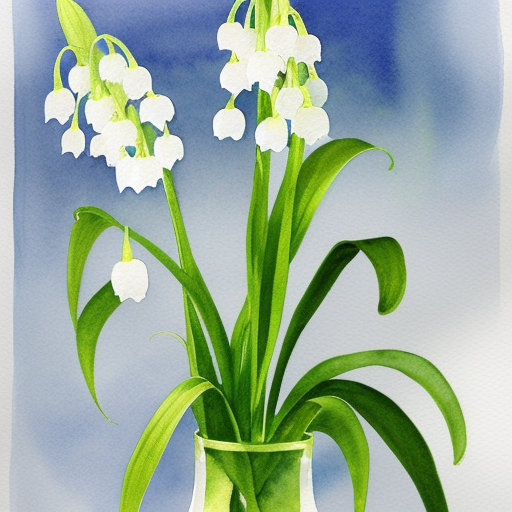 beautiful watercolor painting of a lily of the valley plant botanical with a vase