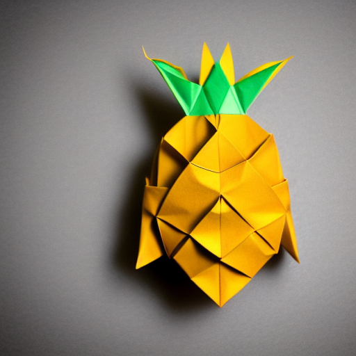 origami Pineapple head, paper texture, zoomed out far, simple background, high quality 8k