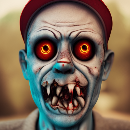 funny zombie, 3d character, cartoon, cap, ultra-realistic portrait cinematic lighting 80mm lens, 8k, photography bokeh