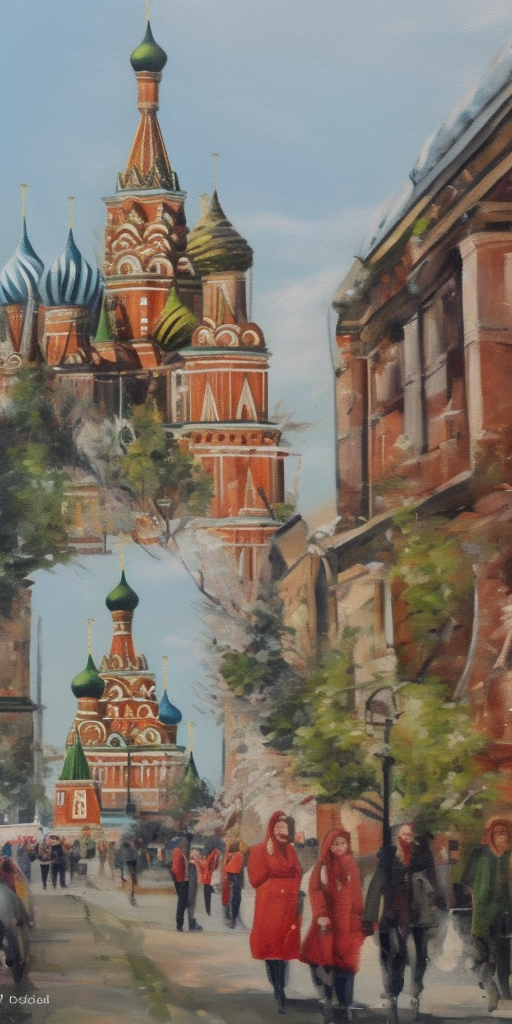 a oil painting of Russia ruined my hometown with Z propaganda