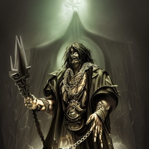dark sorcerer of Belakor with book, chains, big black nails in flesh, using shadow magic, Warhammer fantasy, creepy, grim-dark, gritty, realistic, illustration, high definition