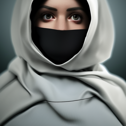 futuristic full length religious, non-christian or muslim, cult young woman in a deep hooded science fiction style clothes with face-covering