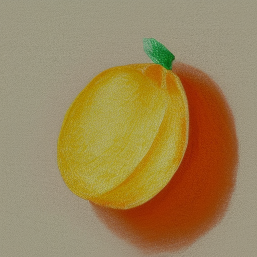 an orange drawn with colored crayons on an light olive background 