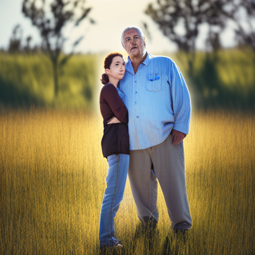 A couple is standing in front of the land they just bought, looking at it with a doubtful expression. ultra-realistic portrait cinematic lighting 80mm lens, 8k, photography bokeh