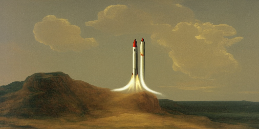 a classicism painting of a rocket on a phallus