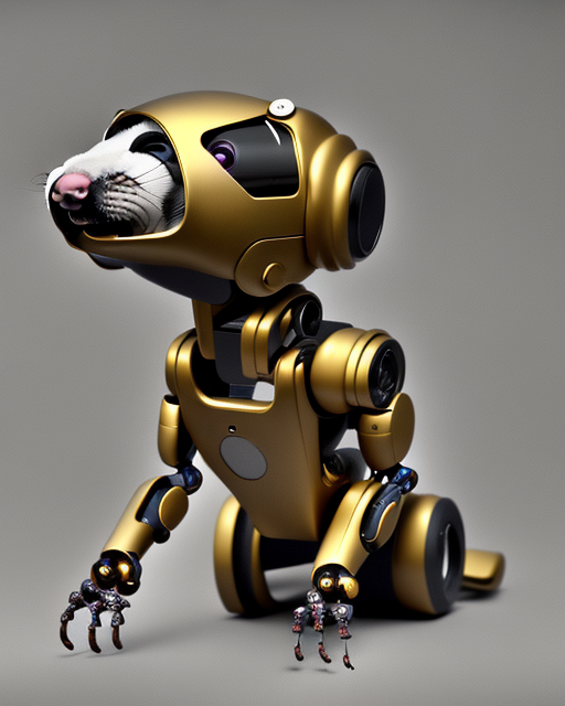 intricate ferret, creature, digital robot creature octane render ferret, artstation trending robot ferret render, octane render, robot animal, concept robot, robot ferret by mickael lelievre and remi cuxac