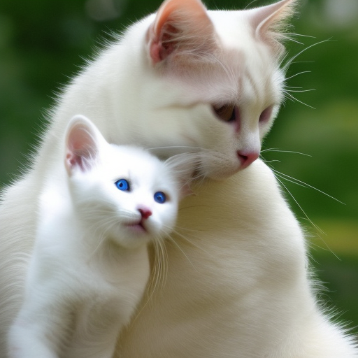 Mother kissing white kitten