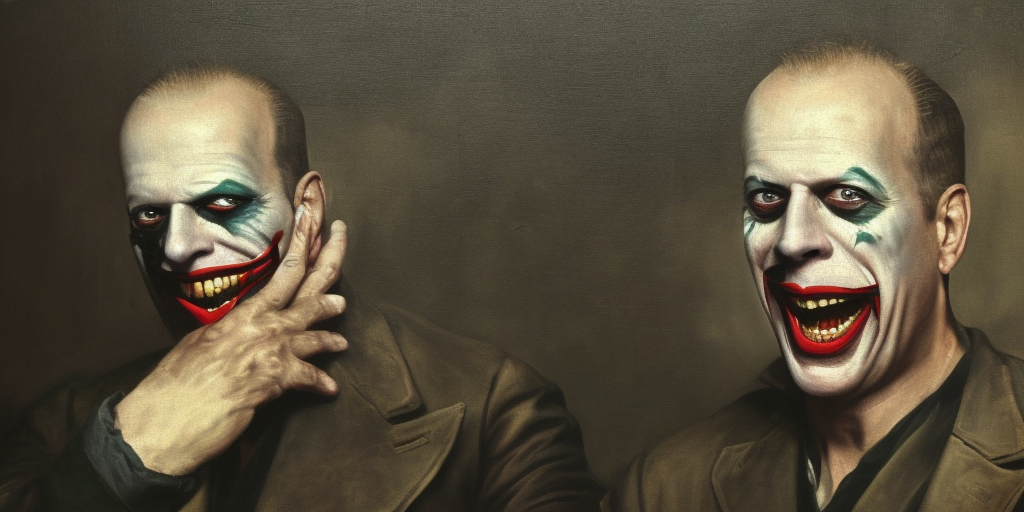 a classicalism painting of bruce willis as the joker