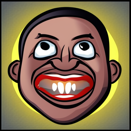 black man caricature, giant mouth, big eyes, forward jaw