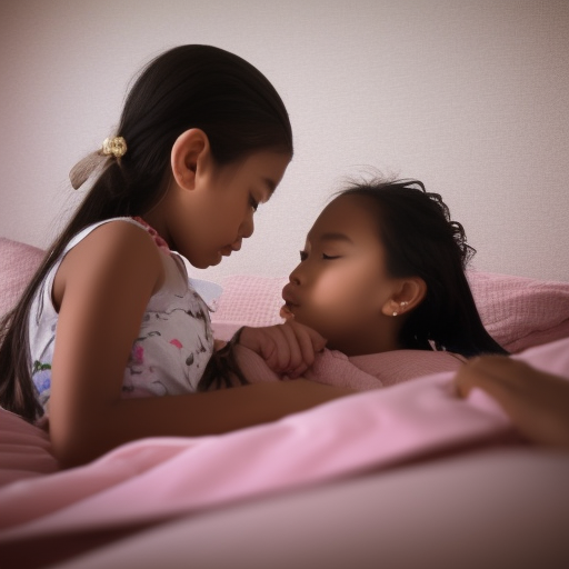two Little actress malay girl kissing in bed 