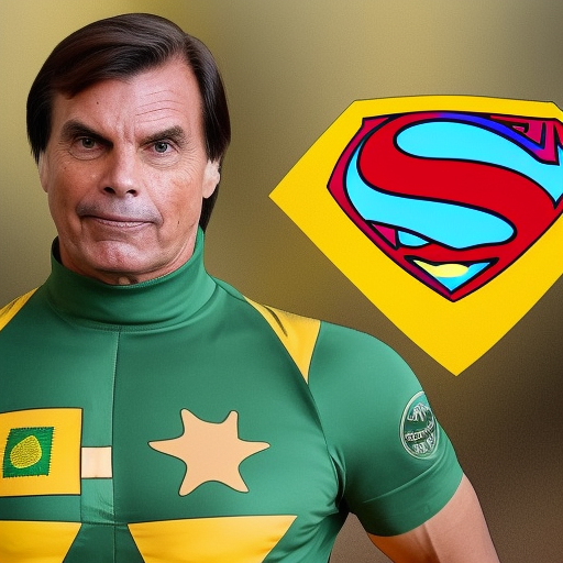 presidente jair messias bolsonaro usa o uniforme do superman com as cores verde e amarela brasil.