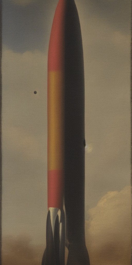 a classicism painting of A rocket turns into a phallus