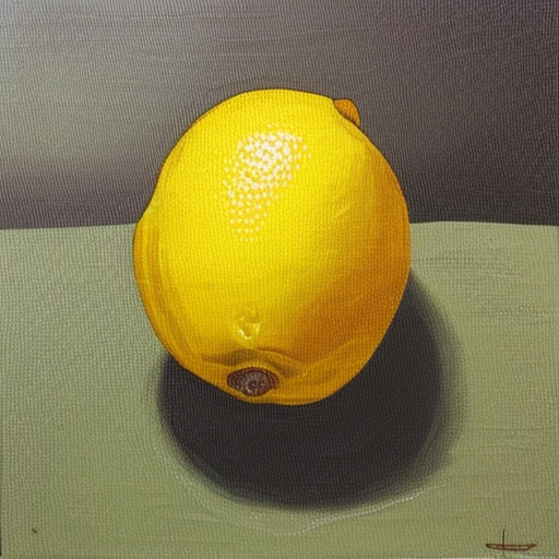 a lemon drawn with colored crayons on an olive background oil painting on canvas