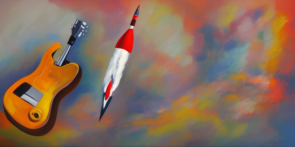 a oil painting of a Rocket-Guitar-Microphone-Transformer