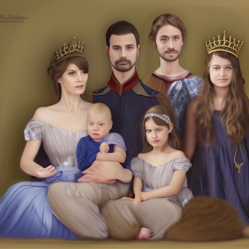 portrait of a fantasy royal family, ultra realistic, oil painting, digital art, high detail, photorealistic, 6 people