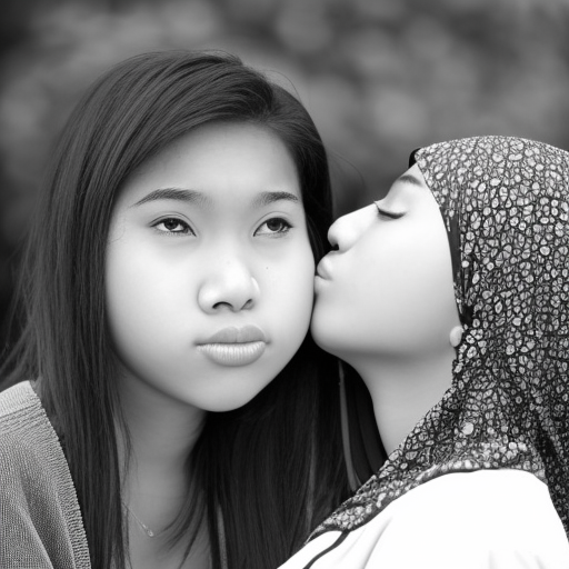 two teenage malay girl kissing 