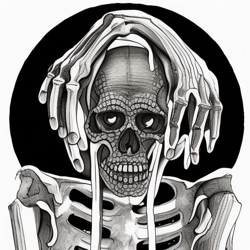 Skeleton Monk engraving  Ink Surrealism 