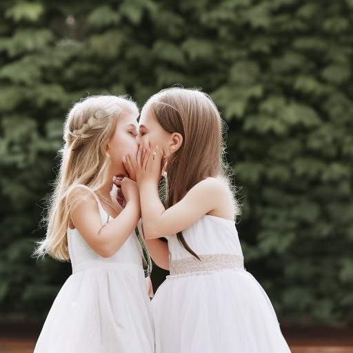 two kindergarten girl kissing 