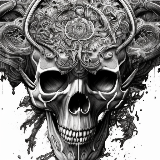 splash art, a skull, splash style of colourful paint, hyperdetailed intricately detailed, fantastical, intricate detail, splash screen, complementary colours, fantasy, concept art, 8k resolution, DeviantArt masterpiece black and white pencil illustration high quality