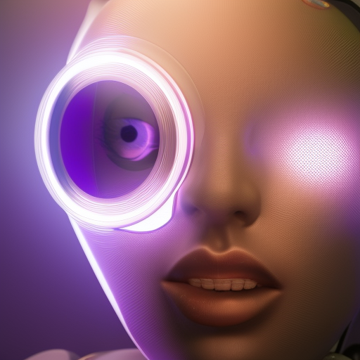 side view, a violet robot with big eye traveling space 
holographic around floating computers 3d model ultra-realistic portrait cinematic lighting 80mm lens, 8k, photography bokeh