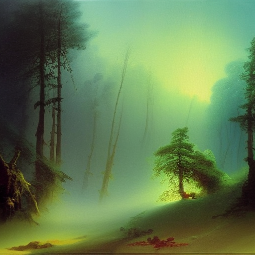 painting of a magical and mystical forest zaha hadid by ivan aivazovsky, vibrant colors
