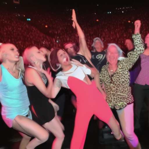 Group of 30 year old people dancinf at Lady Gaga concert