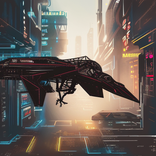 A picture of a magnetic metal raptor in the style of cyberpunk