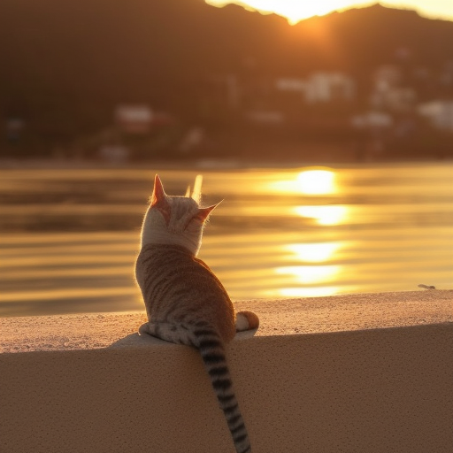Female Sunset Beach Breath-taking lonely coffee warm sun bath cat window