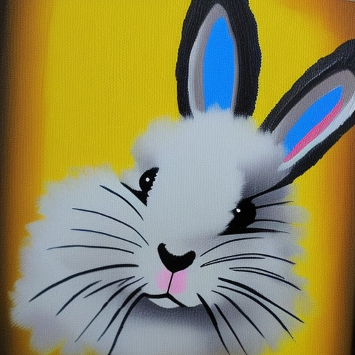 cute and fluffy rabbit with big ears from brush strokes of yellow and blue paint