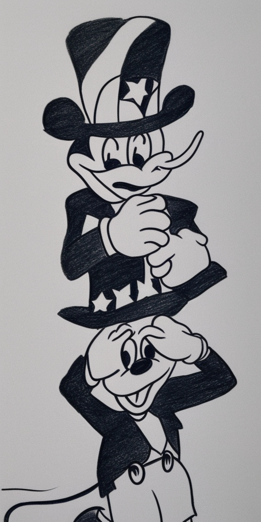 a drawing of Uncle Sam with an Mickey Mouse Face