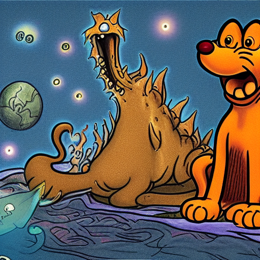garfield the dog as a large eldritch horror consuming the world, starry, eldritch, cosmic, lovecraft