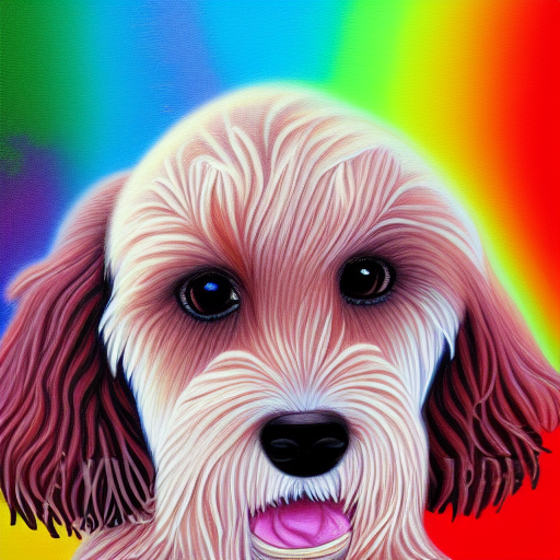 luminescent colorful detailed airbrush painting of labradoodle dog