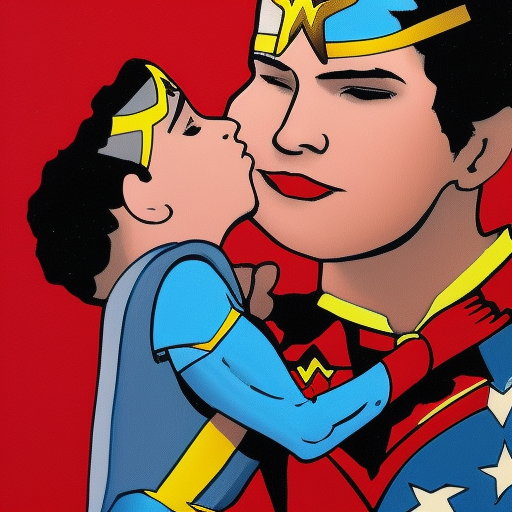 Wonderwoman kissing boy