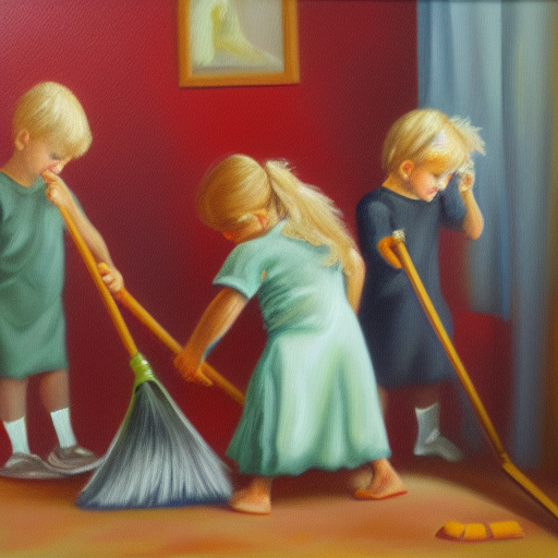 children cleaning house oil painting on canvas