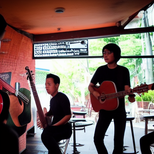 stevepiper, a malaysian acoustic band, facing away, playing at a cafe