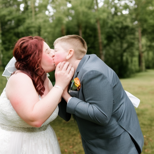 two brides kissing boy