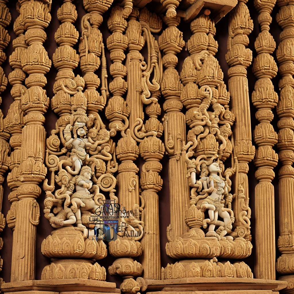 Ancient, Hindu Temple, Ornate Decorations, Flowers, Statues, Altar, Natural Lighting, Photo Realistic 