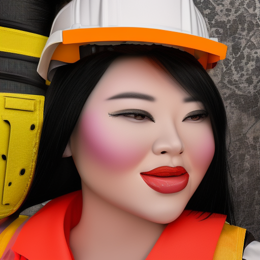 hyperdetailed closeup portrait by disney of kim from bling empire dressed as a construction worker
