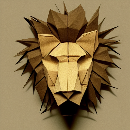 origami lion head, zoomed out far, 8k, paper texture, simple background