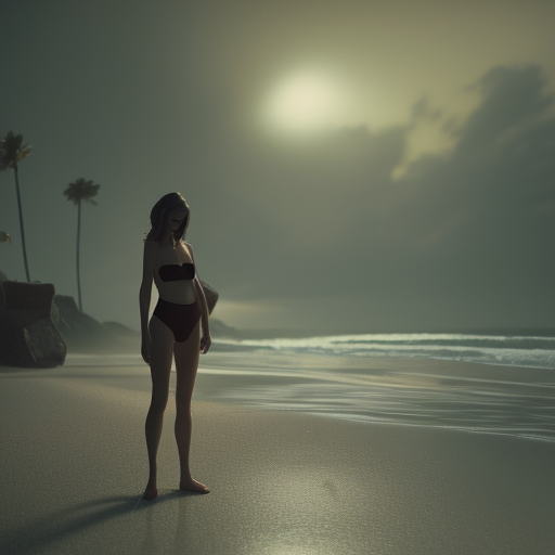 a photorealistic hyperrealistic, simone peach, girl on the beach, beautiful dynamic dramatic low - light moody lighting, cinematic atmosphere, artstation, concept design art, octane render, 8 k
