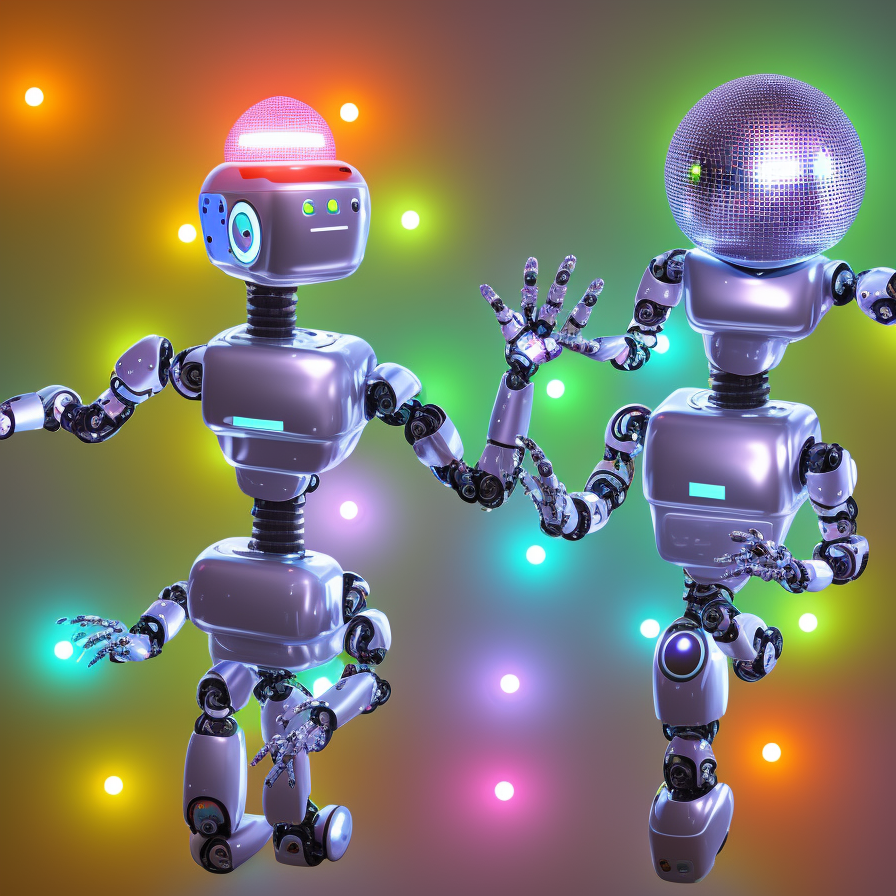 a roboter with a disco ball as head and hands are leaves 