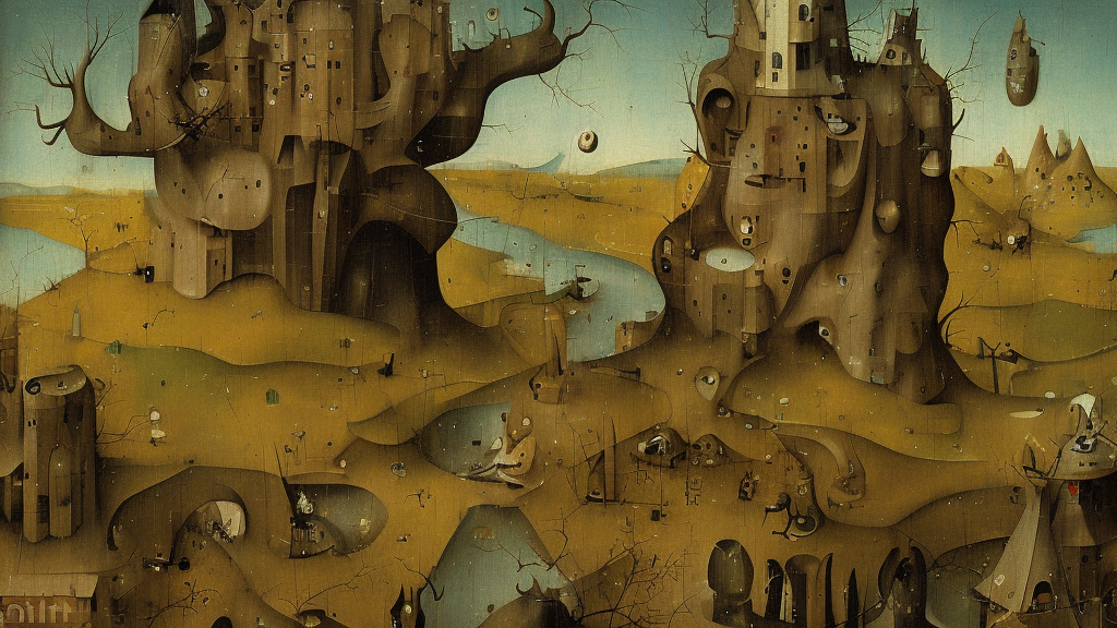 intricate, detailed painting of caelid by hieronymous bosch, concept art, illustration